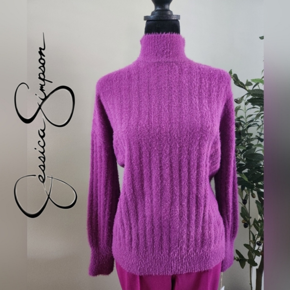 Jessica Simpson Magenta Fuzzy Mock Neck Sweater Size XS (G9)